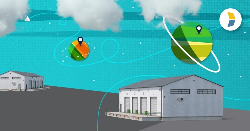 image of two distribution centers with a space background