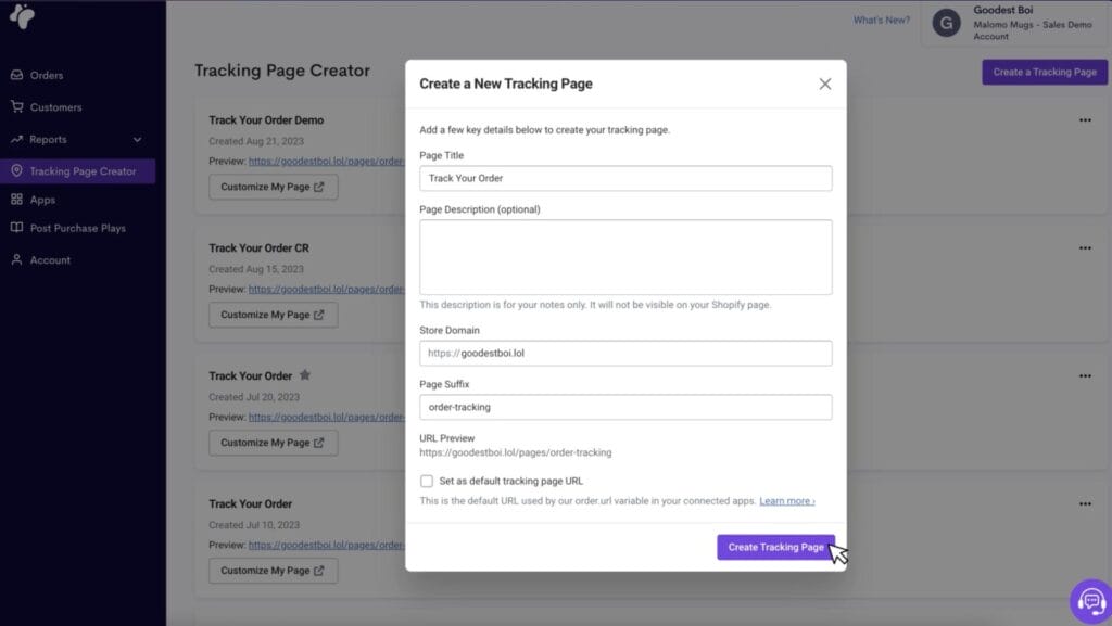 Screenshot of malomo integration