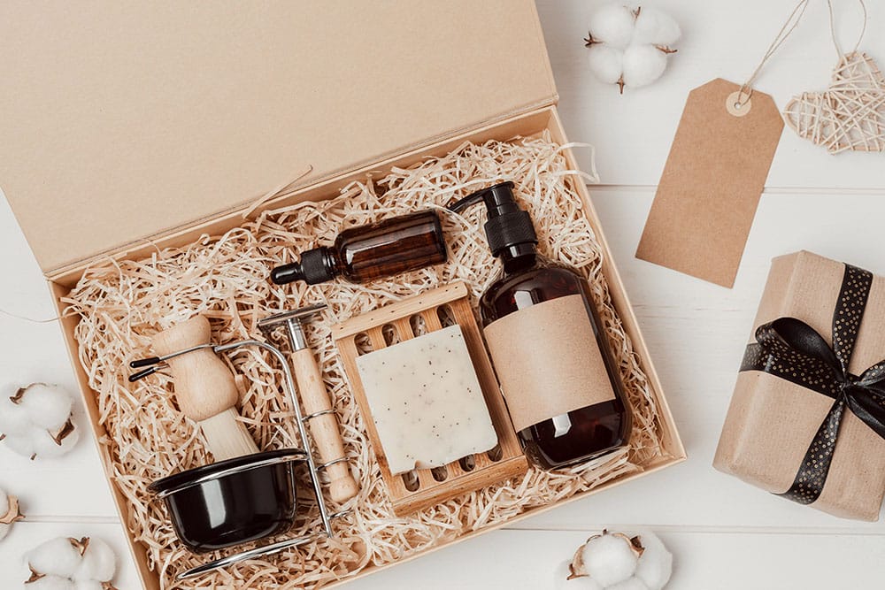 a gift box of self-care items from a beauty company