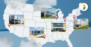 Image of US map with pictures and pins of Kase's top fulfillment locations