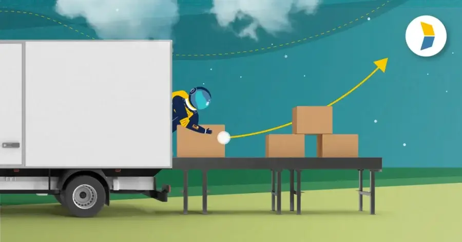 Astronaut helping move packages from truck to belt, representing how a logistics customer success team supports winning ecommerce fulfillment