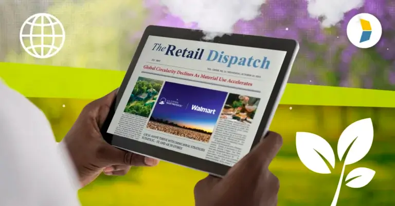 person reading tablet with news and a sustainability theme for this week's Earth Day themed Retail Dispatch