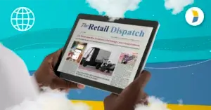 Hands and tablet with "The Retail Dispatch" news, representing Kase's bi-weekly news roundup.