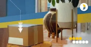 Small box sitting on floor in home, representing the tips small parcel shipping companies want brands to know for a better strategy.