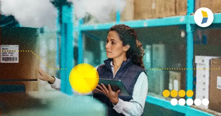 woman in warehouse using 3PL technology representing wms oms tms technology